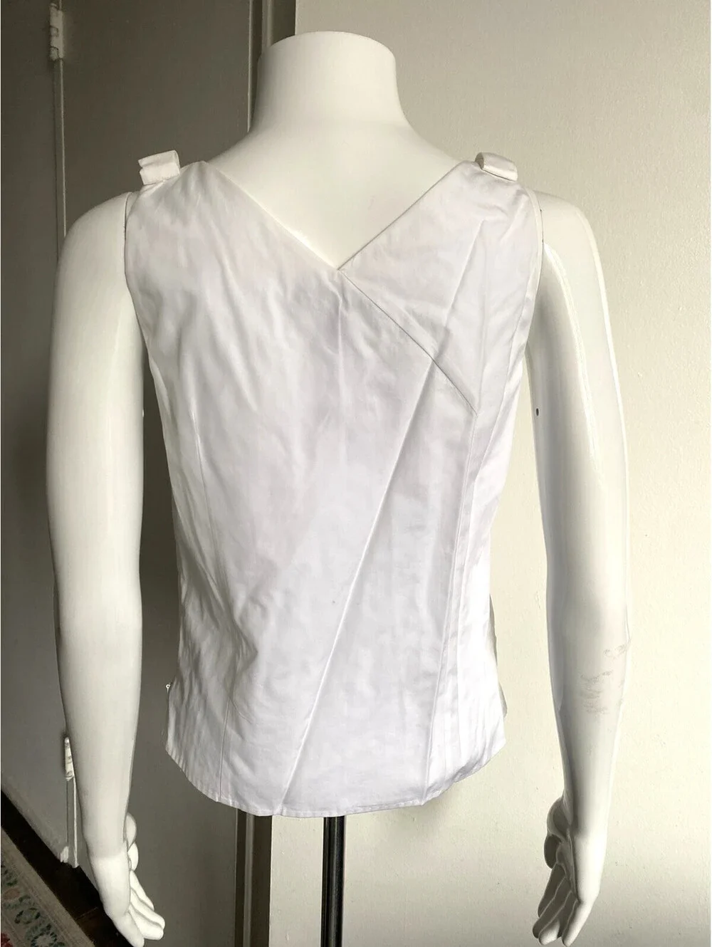 NWOT Louis Vuitton FR-34 Vintage White LV Logo Bow Cotton Top Blouse Italy